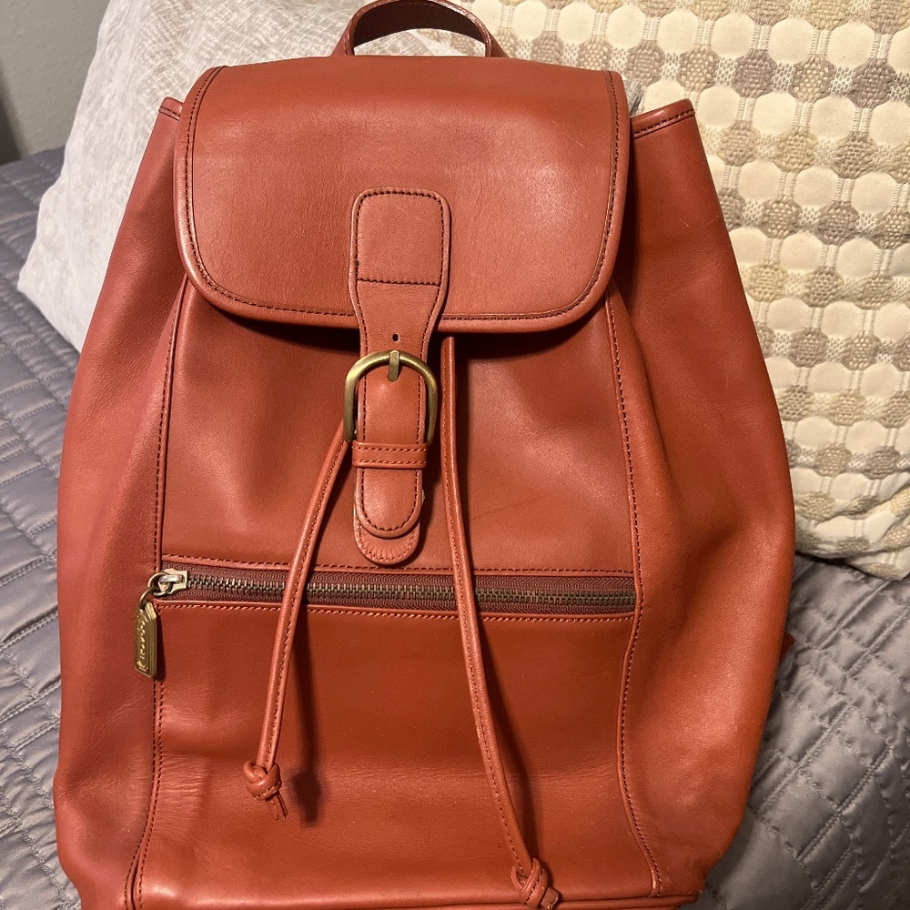 Vintage 90s Made in Korea Reddish Brown Large Genuine Leather Backpack